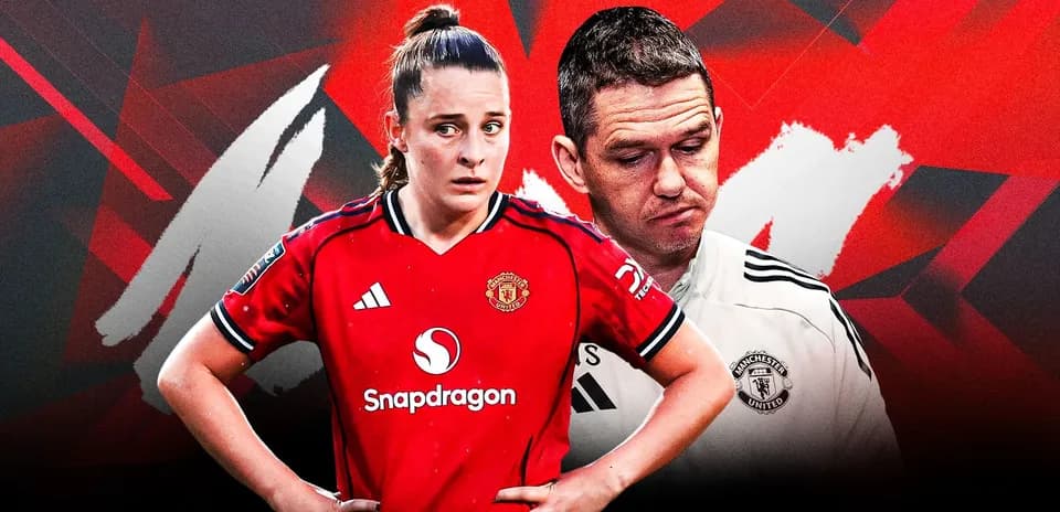 Jugadora de Manchester United y entrenador en fondo gráfico