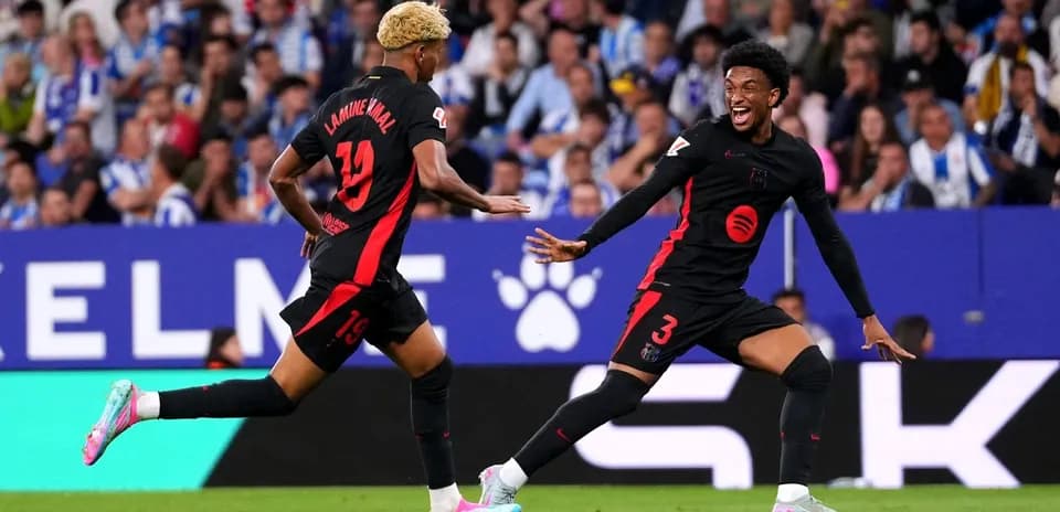 Celebración de jugadores de Barcelona en el partido