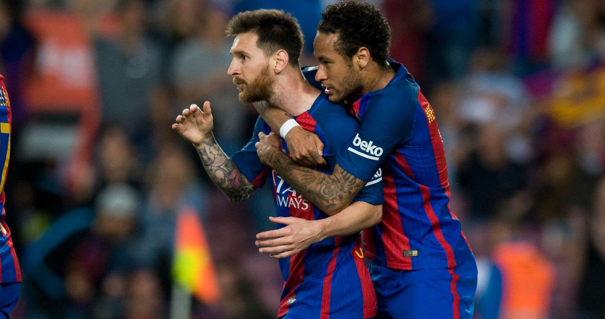 Lionel Messi y Neymar celebrando un gol juntos