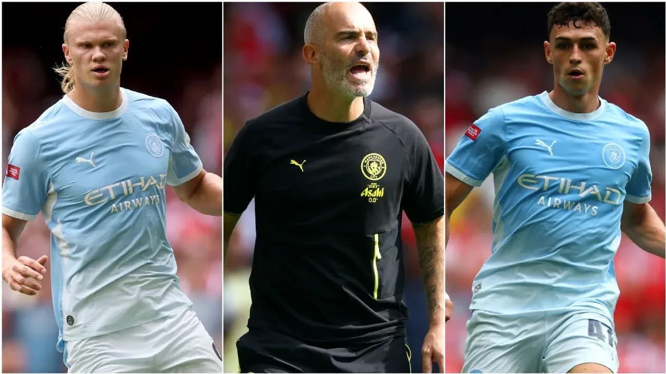 Jugadores de Manchester City y entrenador en acción