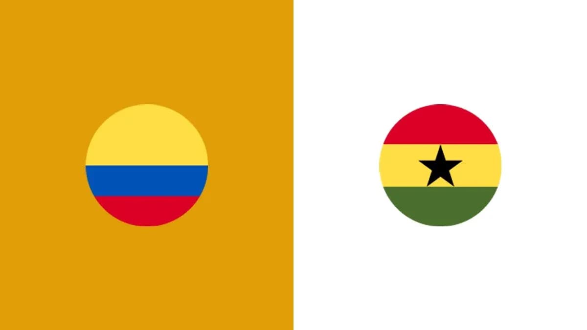 Banderas de Colombia y Ghana en fondo amarillo y blanco