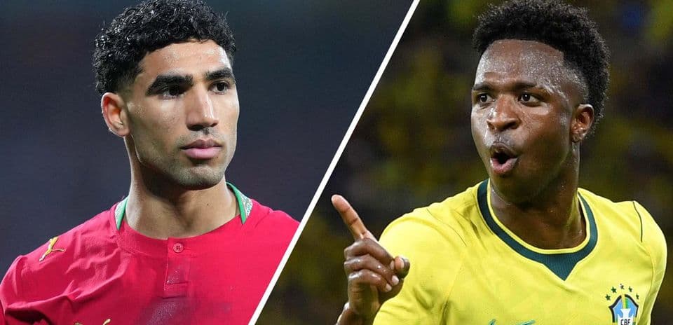 Jugadores de Brasil y Marruecos en el Mundial
