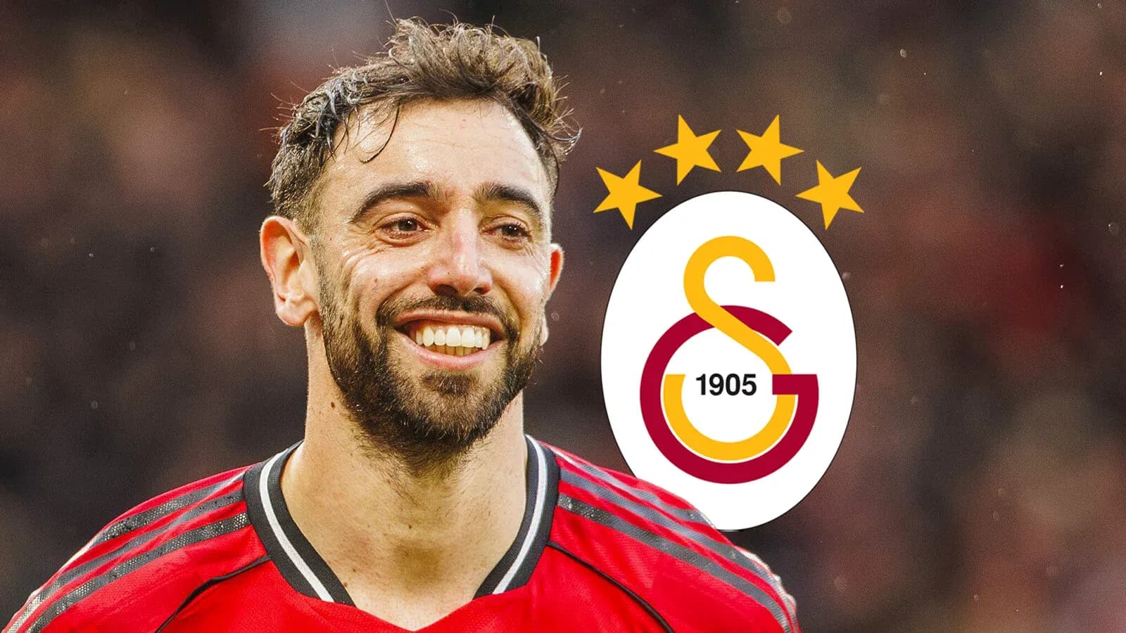 Jugador sonriendo con logo de Galatasaray de fondo