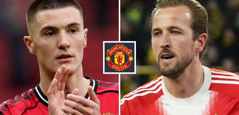 Jugadores de fútbol en camisetas de Manchester United y Bayern