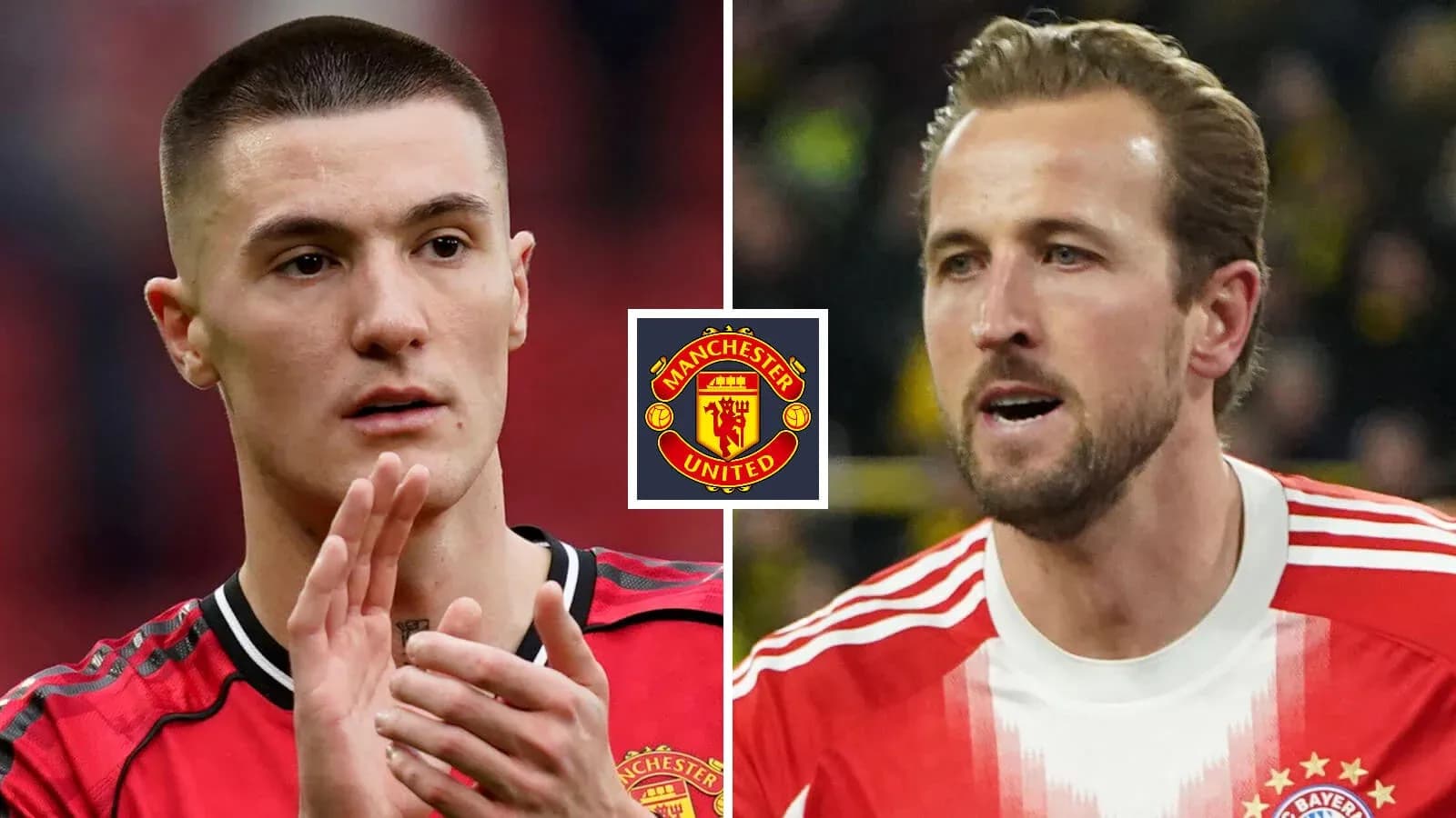 Jugadores de fútbol en camisetas de Manchester United y Bayern