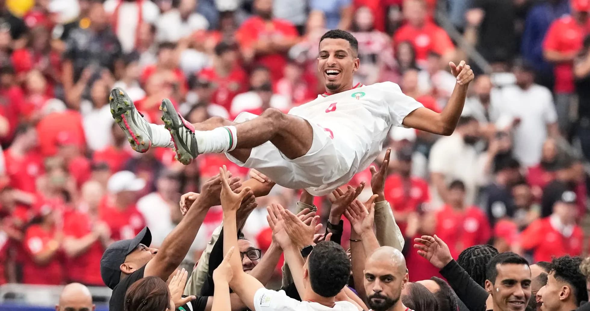 Celebración de jugadores de Marruecos en el Mundial
