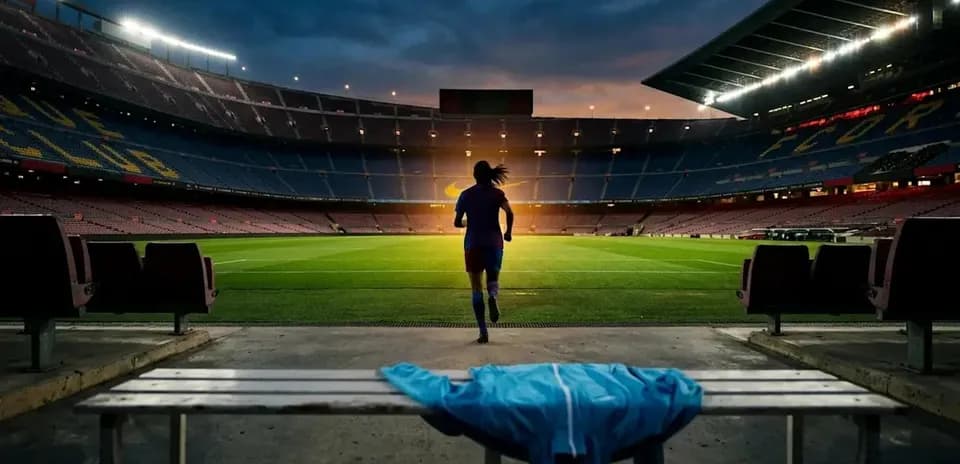 Jugadora entrando al campo en el estadio Camp Nou