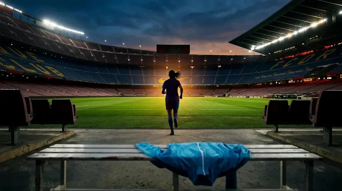 Jugadora entrando al campo en el estadio Camp Nou