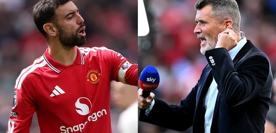 Bruno Fernandes y Roy Keane en acción durante partido