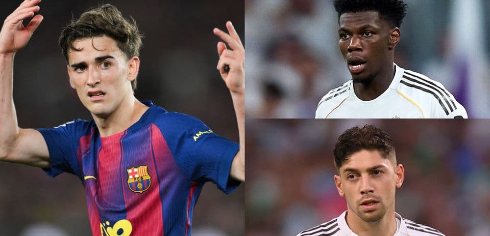 Jugadores de Barcelona y Real Madrid en acción