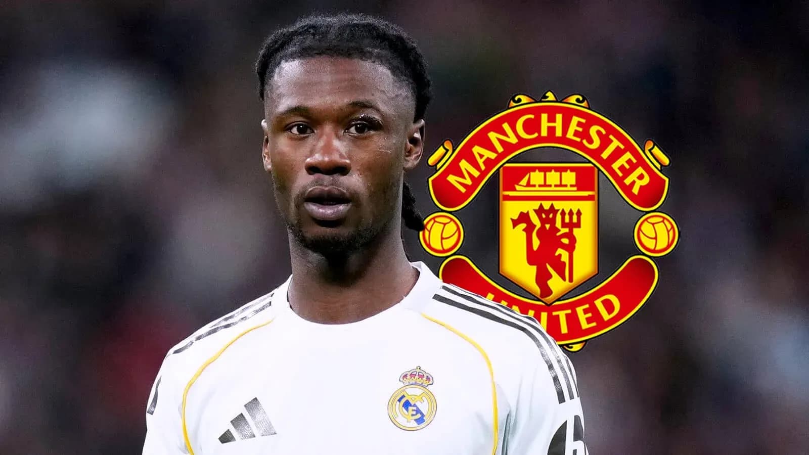 Jugador de Real Madrid con logo de Manchester United