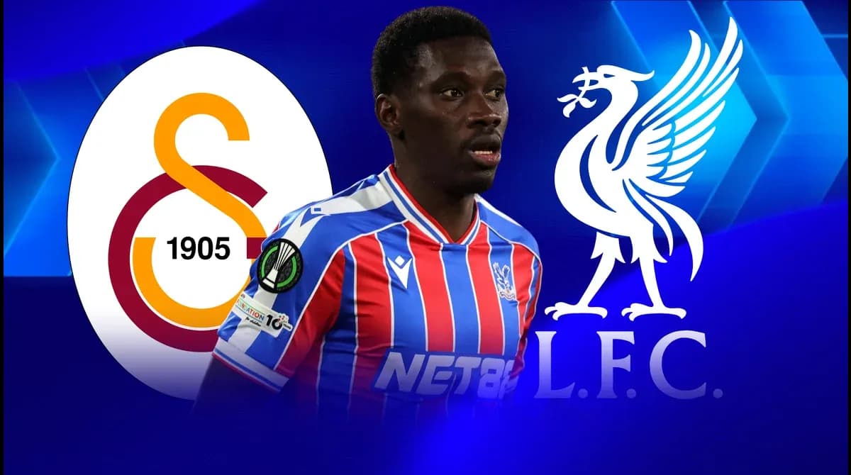 Jugador con camiseta de Crystal Palace y logotipos de Galatasaray y Liverpool