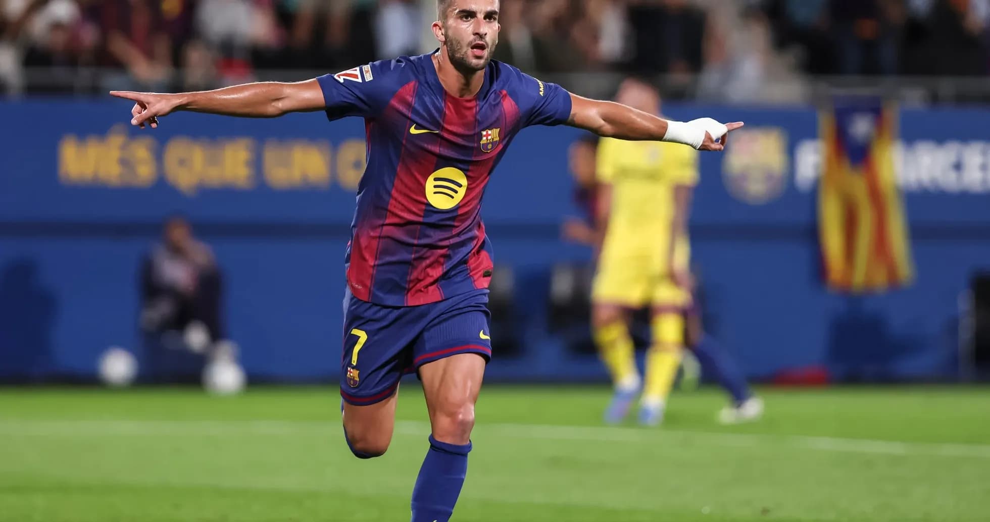 Celebración de un jugador del Barcelona en el partido