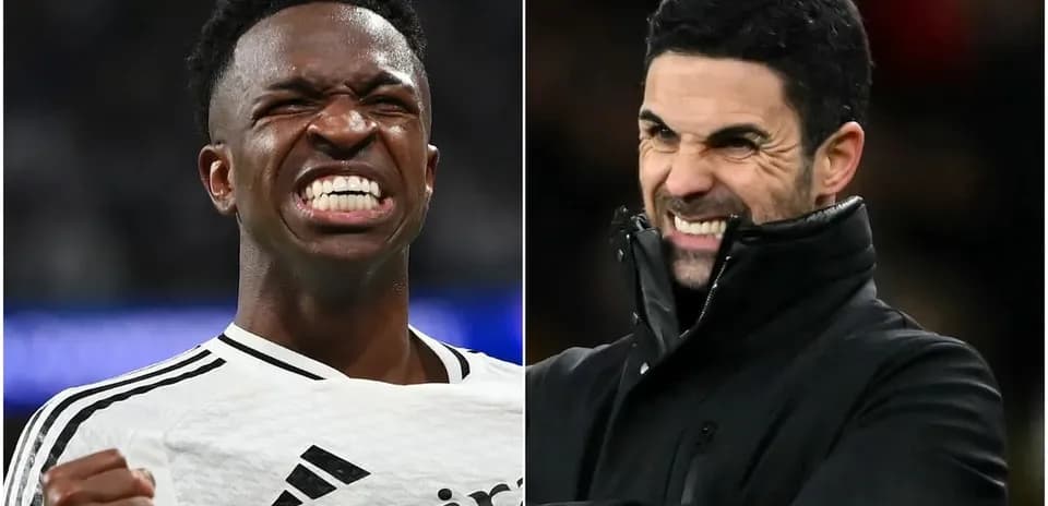 Vinícius Júnior y Mikel Arteta mostrando emociones intensas