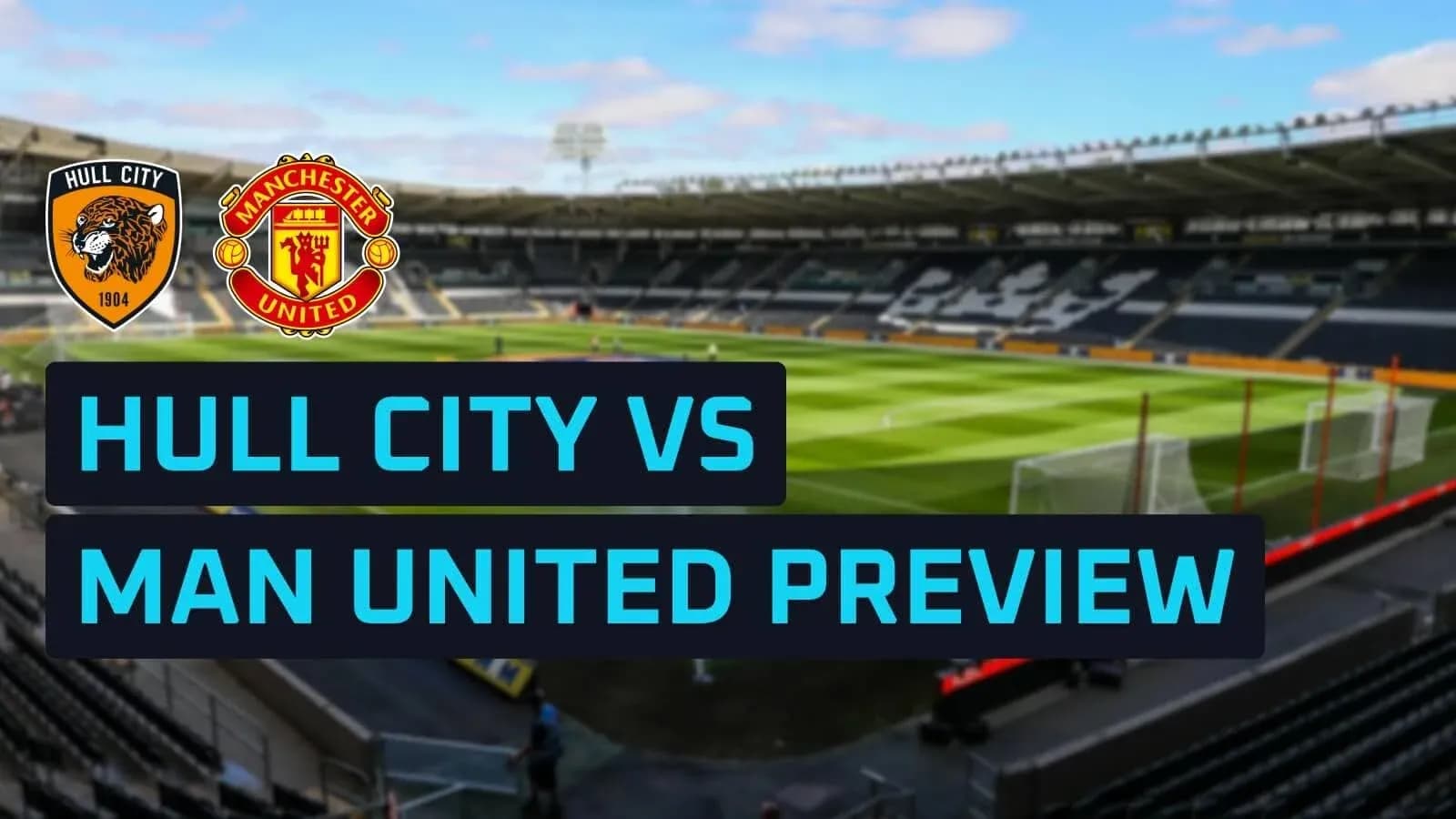 Estadio vacío con logos de Hull City y Manchester United