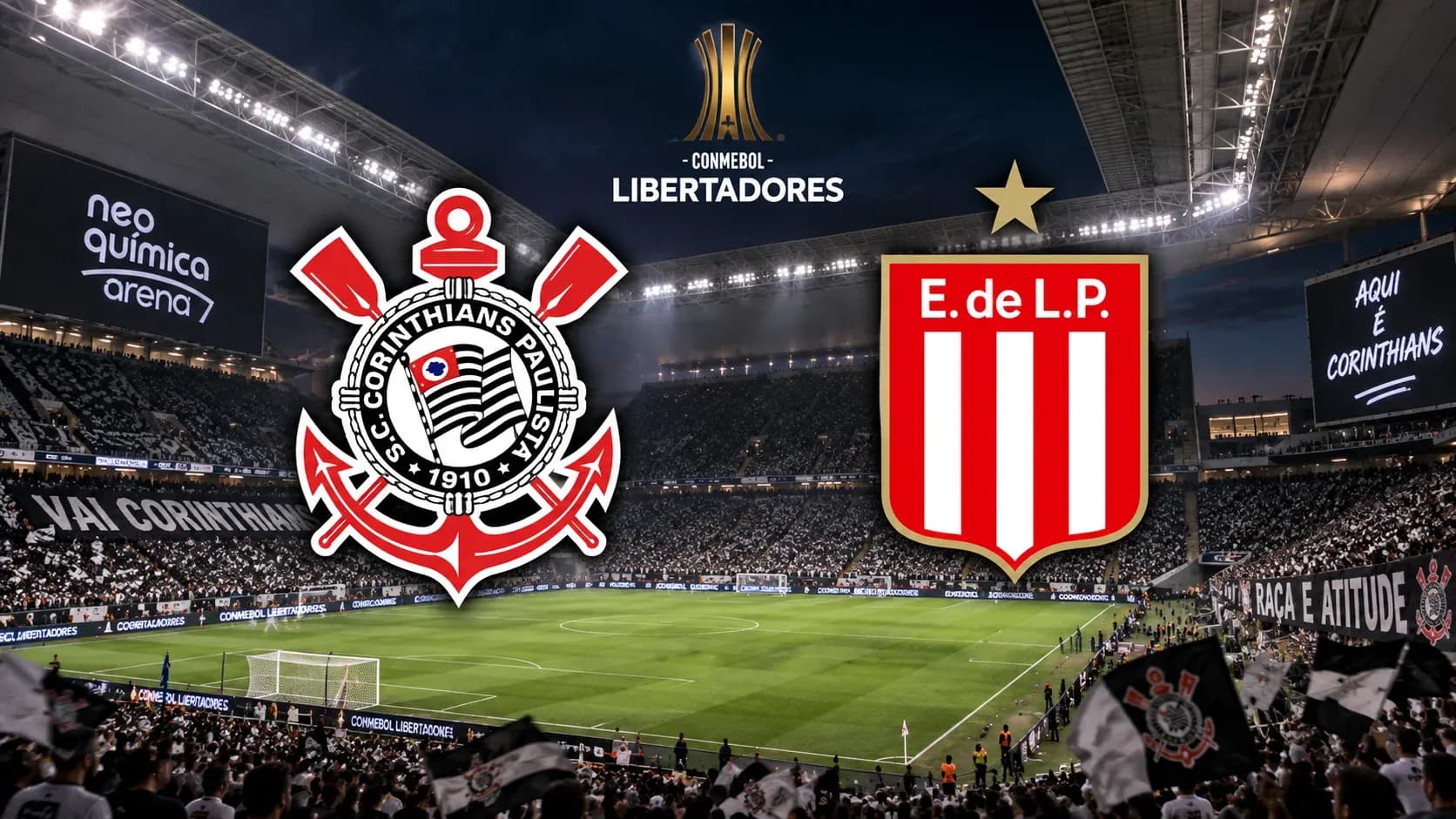 Estadio con logos de Corinthians y Estudiantes Estadio con logos de Corinthians y Estudiantes