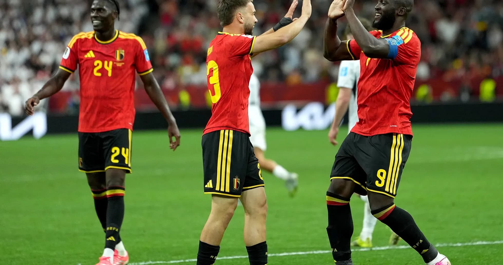 Jugadores de Bélgica celebrando un gol Jugadores de Bélgica celebrando un gol