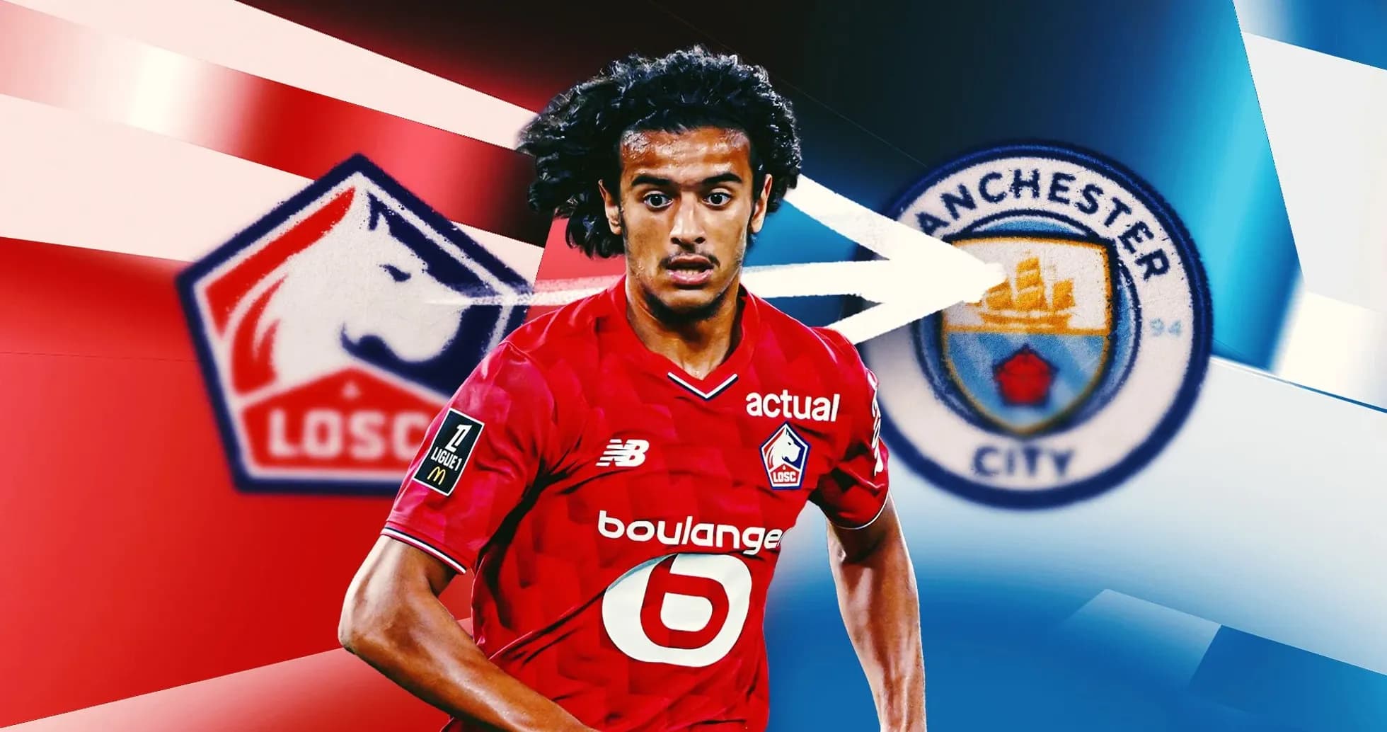 Jugador de LOSC Lille con logos de Manchester City Jugador de LOSC Lille con logos de Manchester City