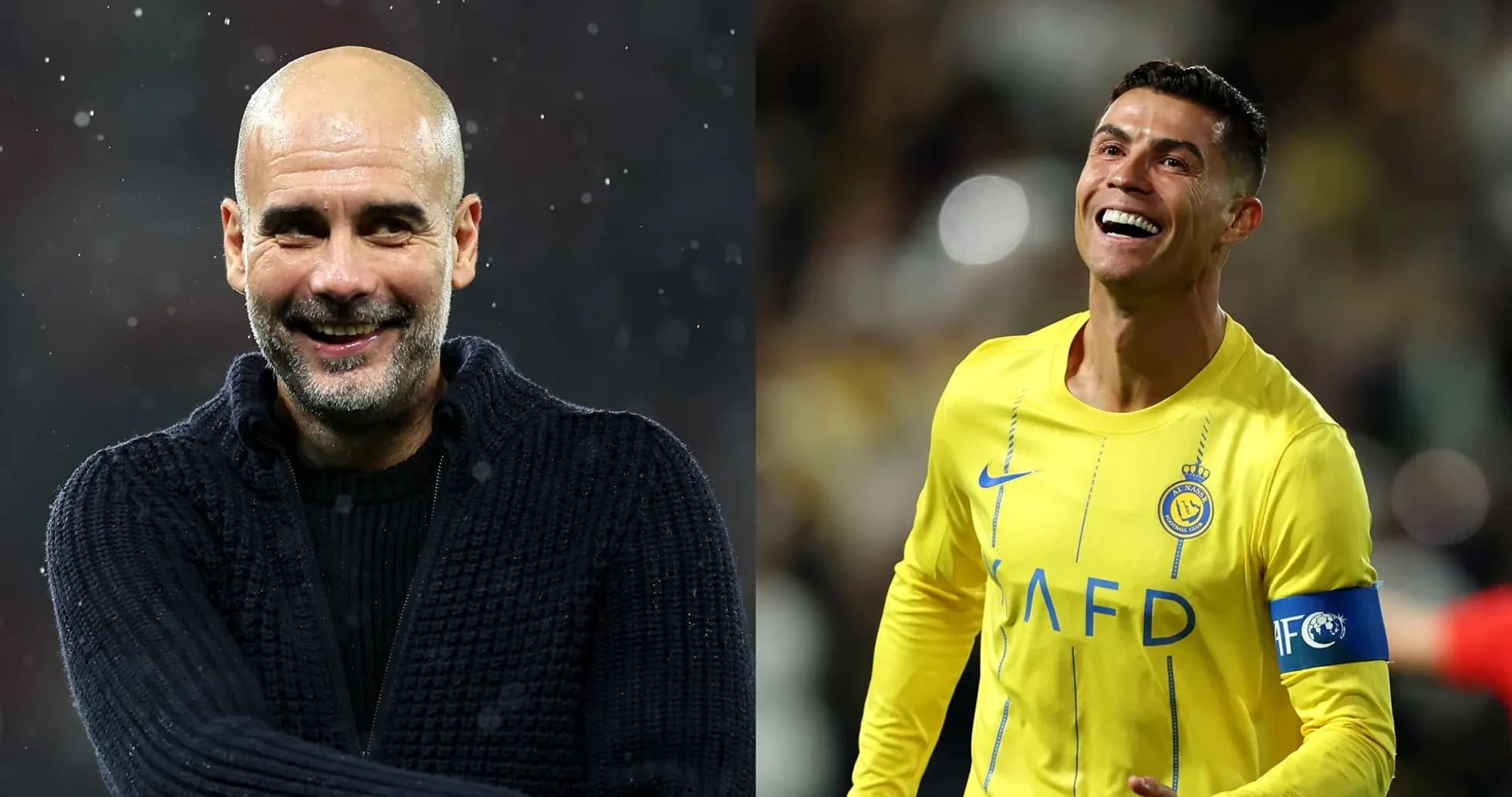 Pep Guardiola y Cristiano Ronaldo sonriendo en el campo Pep Guardiola y Cristiano Ronaldo sonriendo en el campo