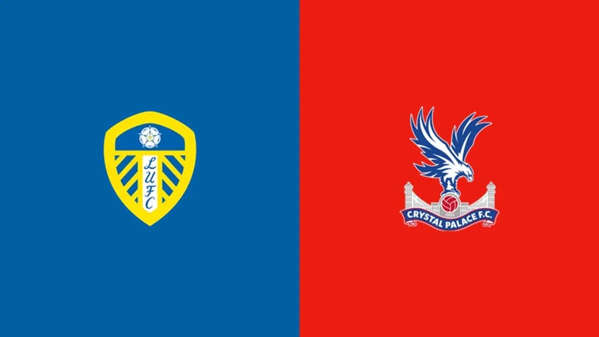 Logos de Leeds United y Crystal Palace en fondo colorido Logos de Leeds United y Crystal Palace en fondo colorido