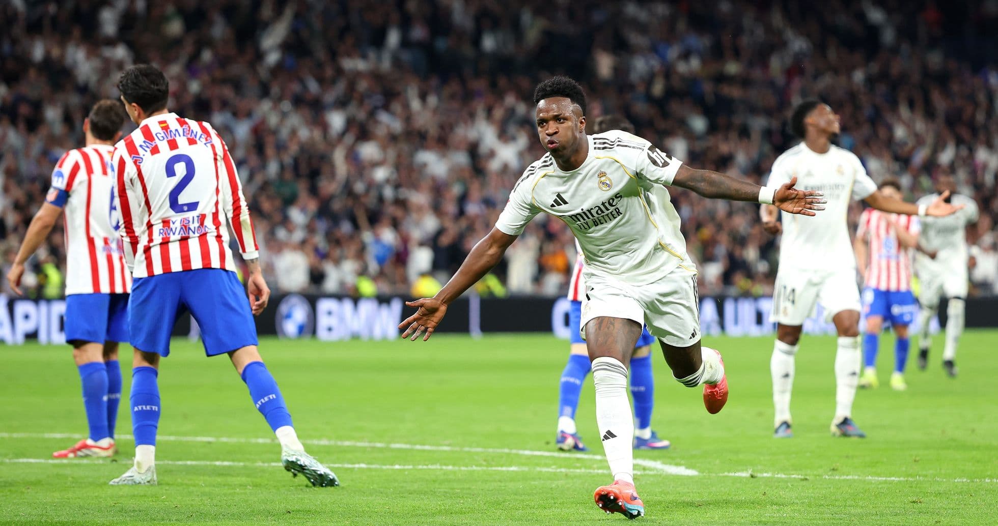 Vinícius Jr. celebrando un gol contra Atlético Vinícius Jr. celebrando un gol contra Atlético