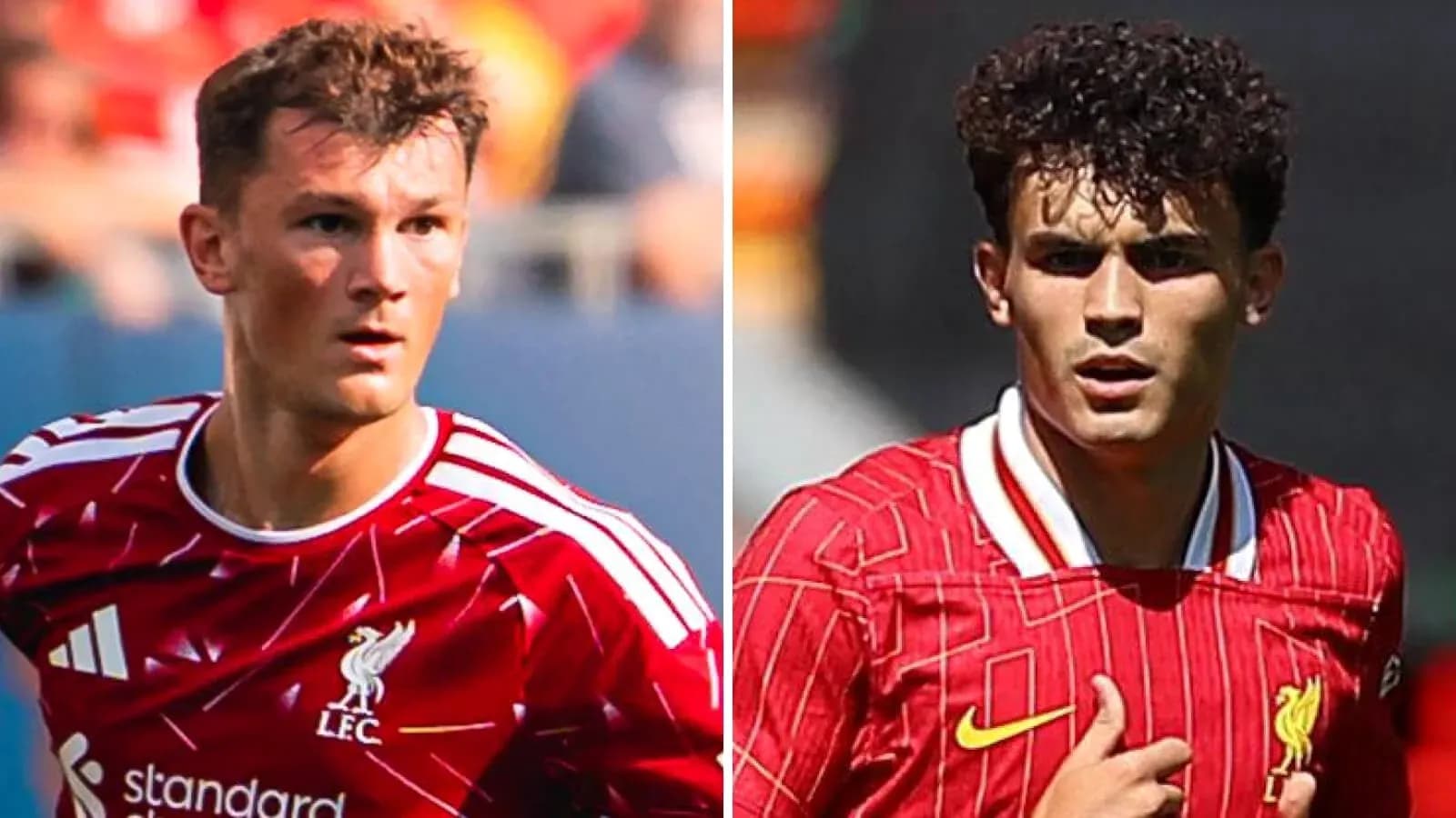 Dos jugadores de Liverpool en uniforme rojo Dos jugadores de Liverpool en uniforme rojo