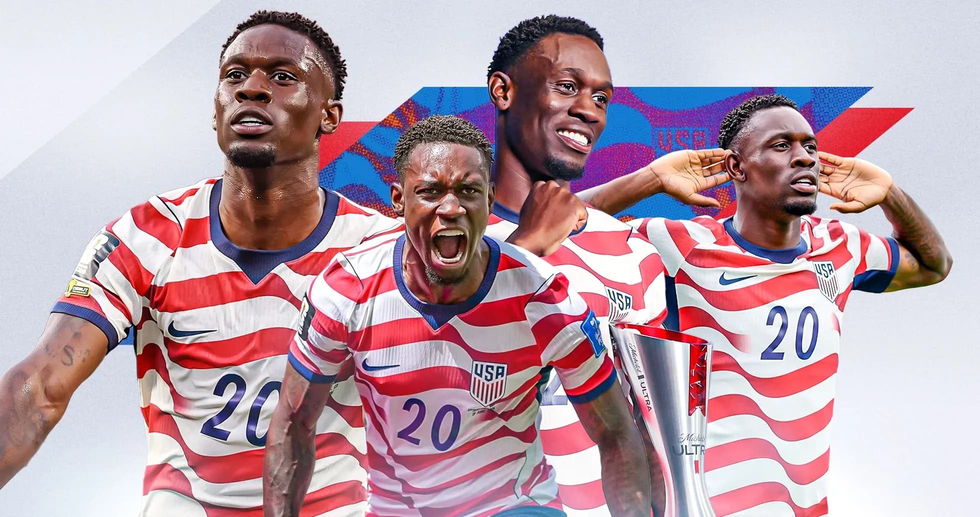 Jugador de Estados Unidos en varias poses de celebración Jugador de Estados Unidos en varias poses de celebración