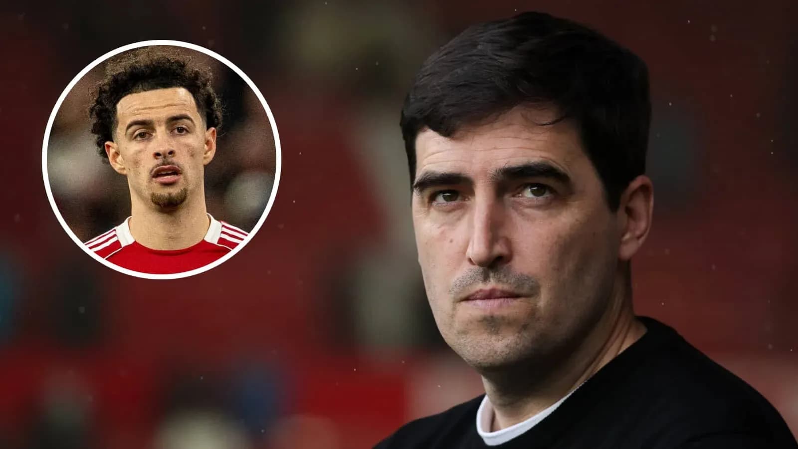 Entrenador mirando hacia la cámara con jugador destacado Entrenador mirando hacia la cámara con jugador destacado