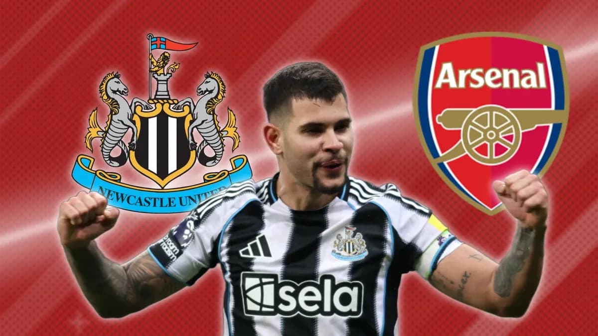 Jugador de Newcastle United celebrando con logos de Arsenal y Newcastle Jugador de Newcastle United celebrando con logos de Arsenal y Newcastle