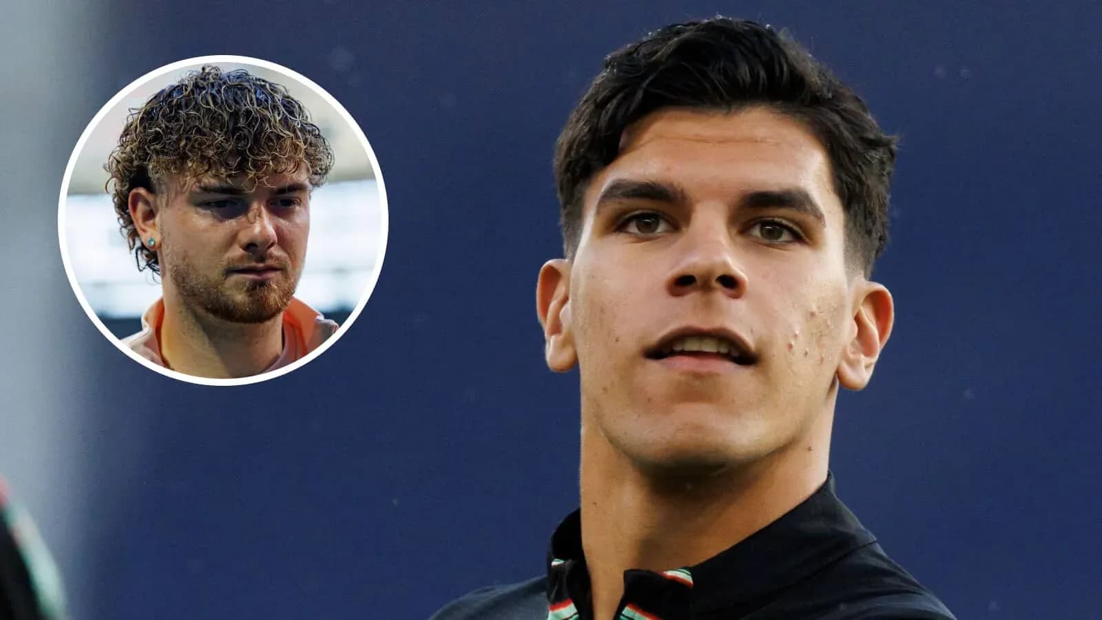 Dos jugadores de fútbol en una sesión de entrenamiento Dos jugadores de fútbol en una sesión de entrenamiento