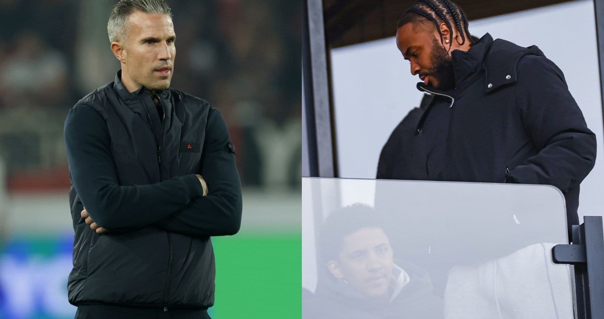 Entrenador y jugador observando el partido desde la grada Entrenador y jugador observando el partido desde la grada