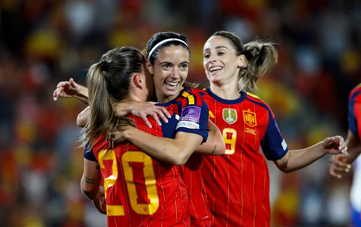 Jugadoras de España celebrando un gol en el partido Jugadoras de España celebrando un gol en el partido