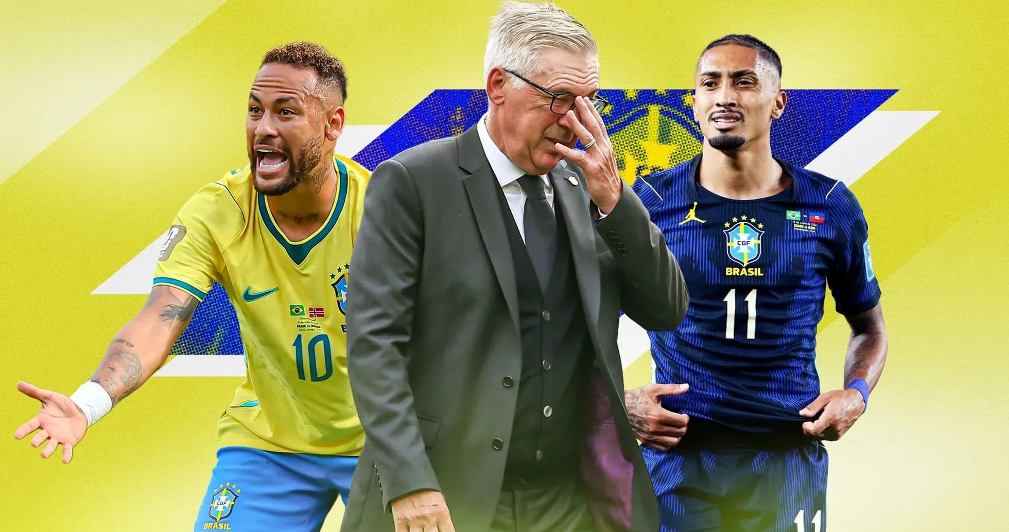 Neymar y entrenador de Brasil en fondo amarillo Neymar y entrenador de Brasil en fondo amarillo
