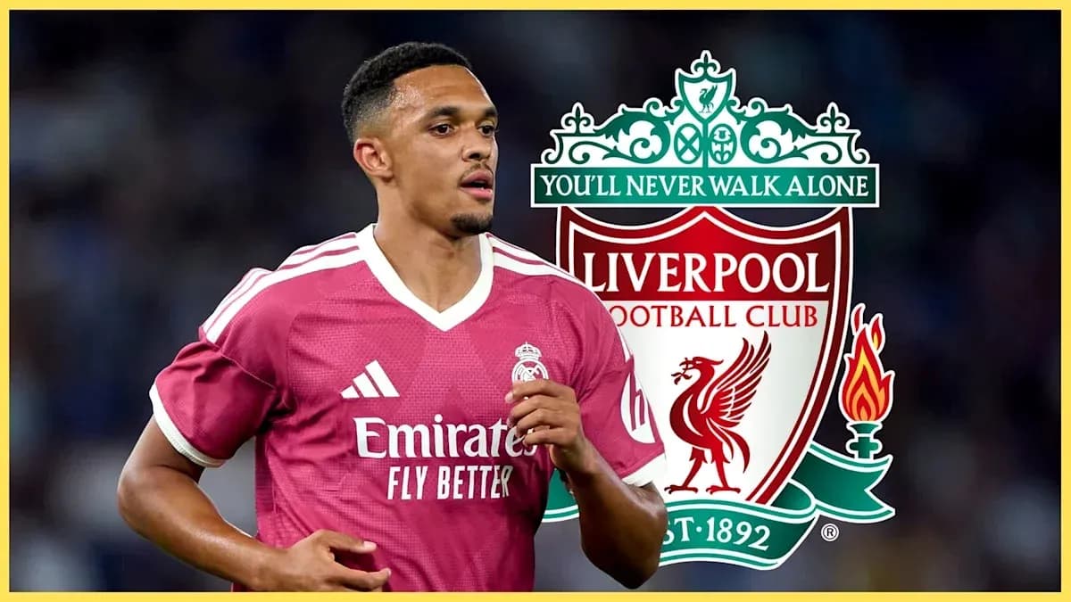 Jugador en uniforme de Real Madrid con logo de Liverpool Jugador en uniforme de Real Madrid con logo de Liverpool