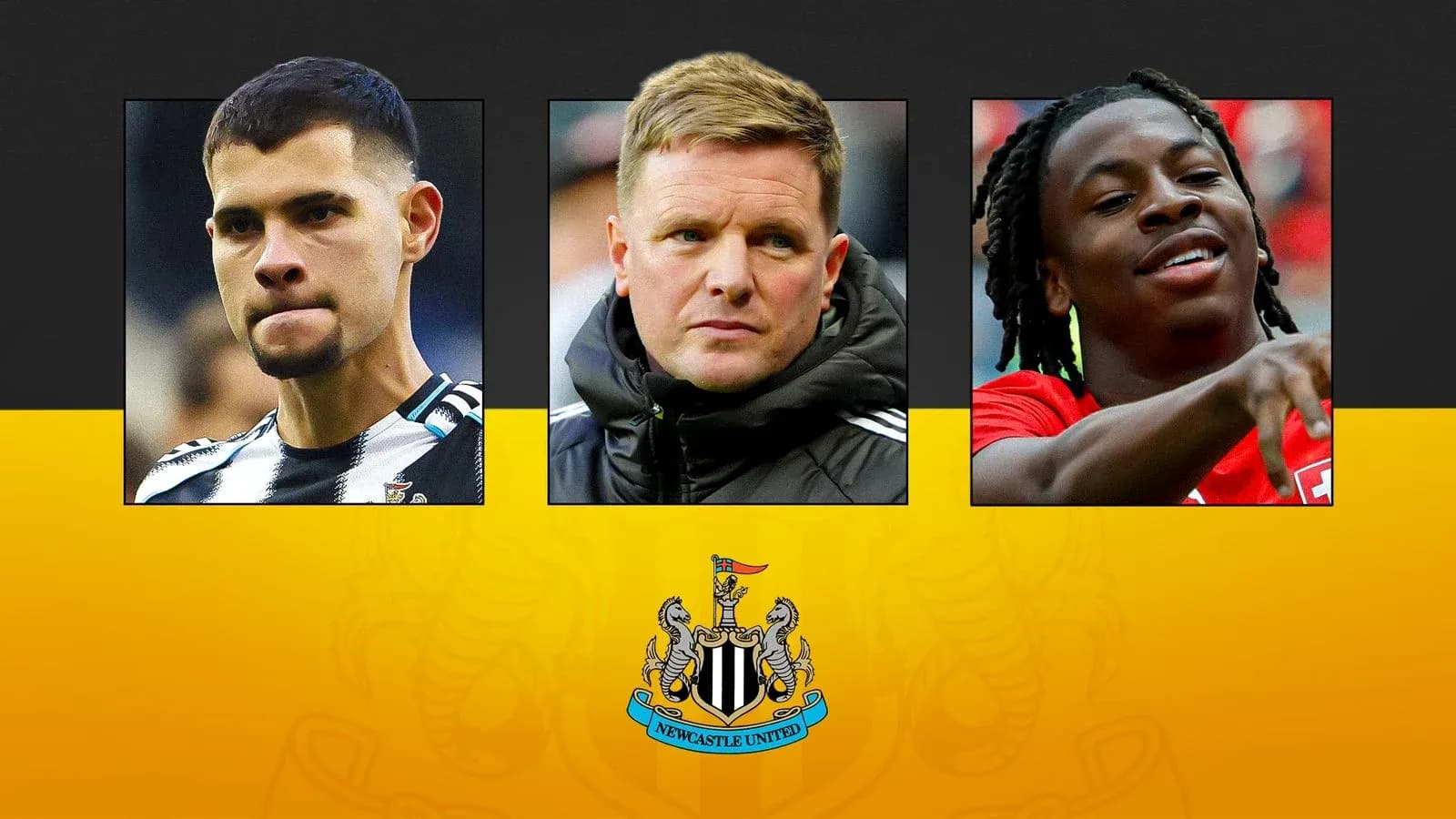 Tres jugadores de Newcastle United en un collage Tres jugadores de Newcastle United en un collage