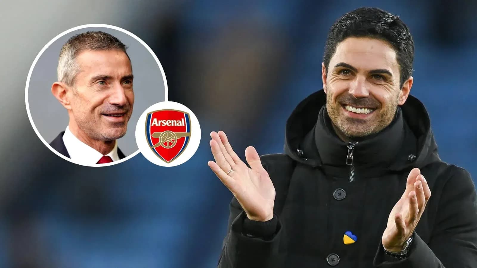 Entrenador aplaudiendo con logo de Arsenal presente Entrenador aplaudiendo con logo de Arsenal presente