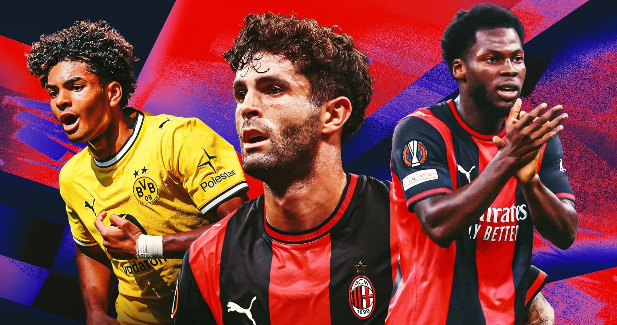 Tres jugadores de fútbol en fondo colorido Tres jugadores de fútbol en fondo colorido