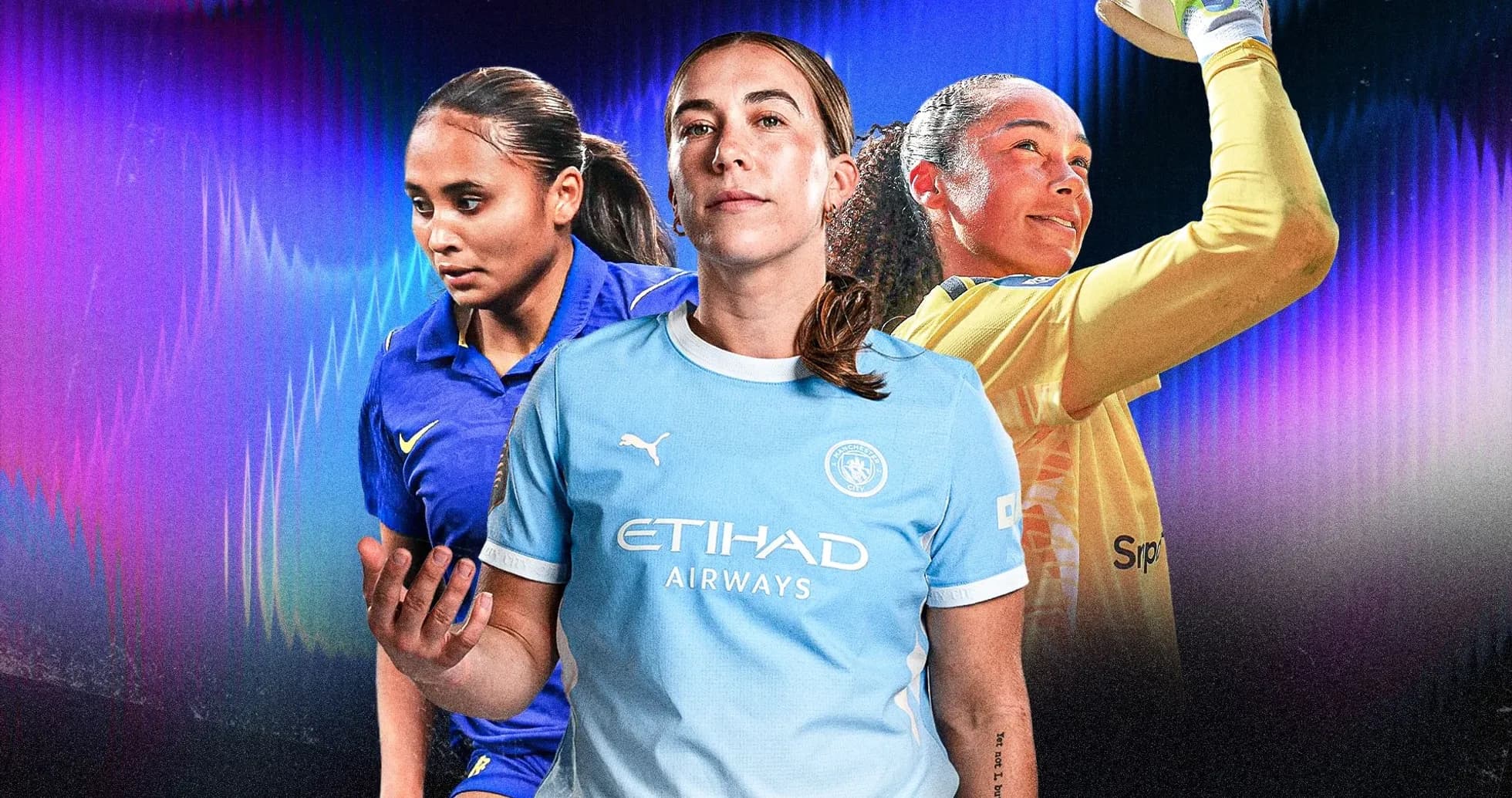 Jugadora de fútbol con camiseta de Manchester City Jugadora de fútbol con camiseta de Manchester City