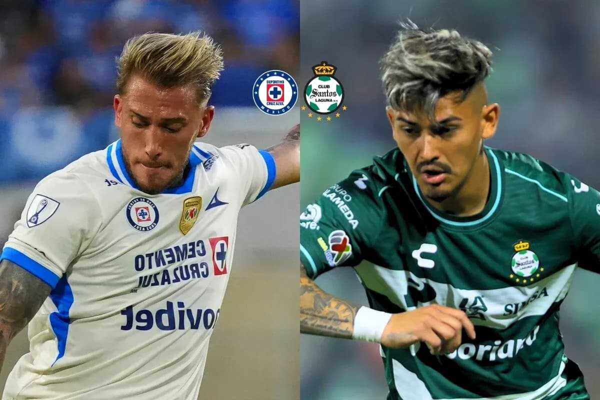 Jugadores de Cruz Azul y Santos Laguna en acción Jugadores de Cruz Azul y Santos Laguna en acción