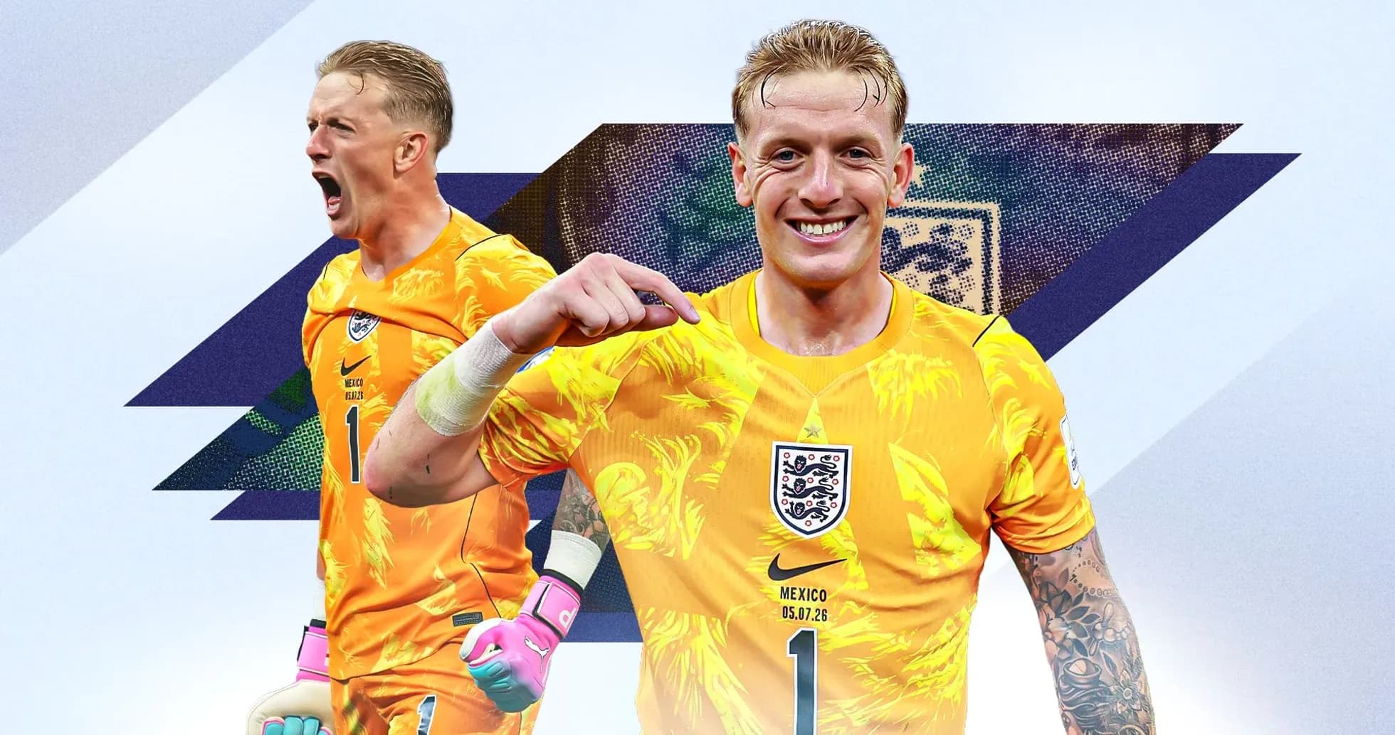Portero de Inglaterra con uniforme amarillo sonriente Portero de Inglaterra con uniforme amarillo sonriente