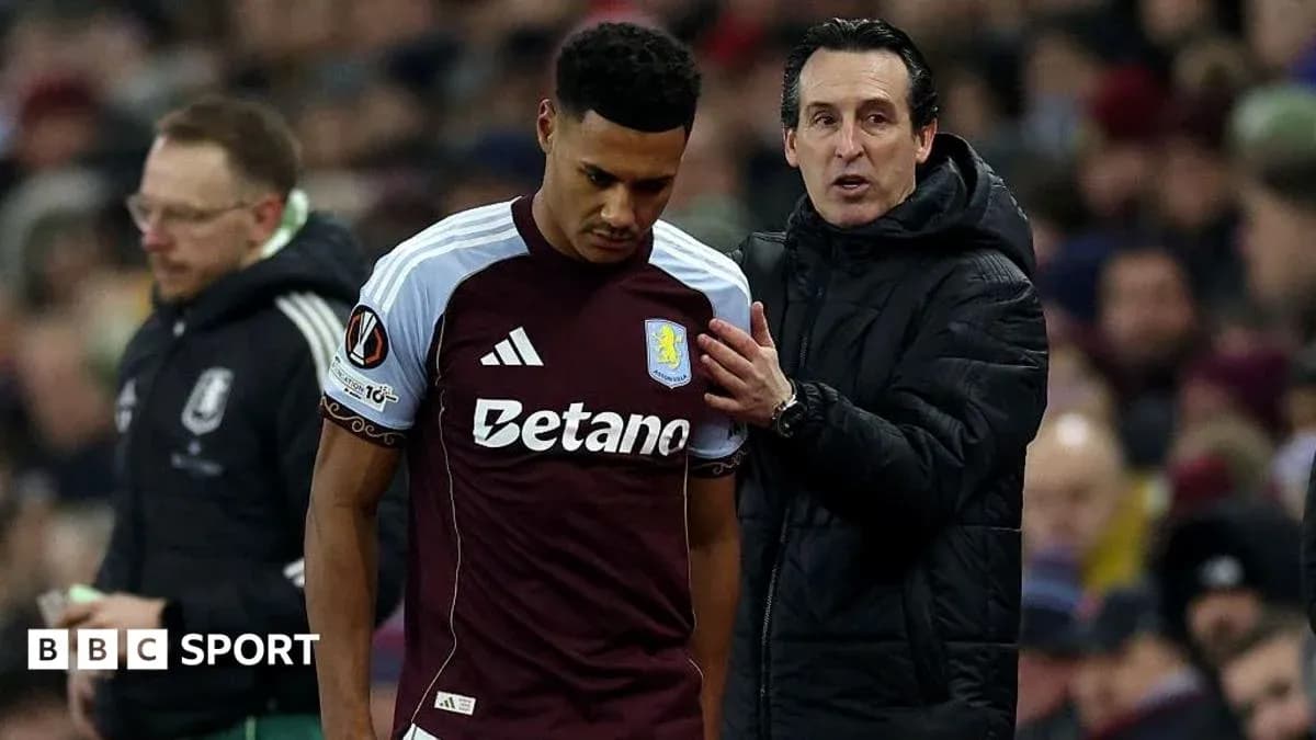 Entrenador hablando con jugador de Aston Villa durante partido Entrenador hablando con jugador de Aston Villa durante partido