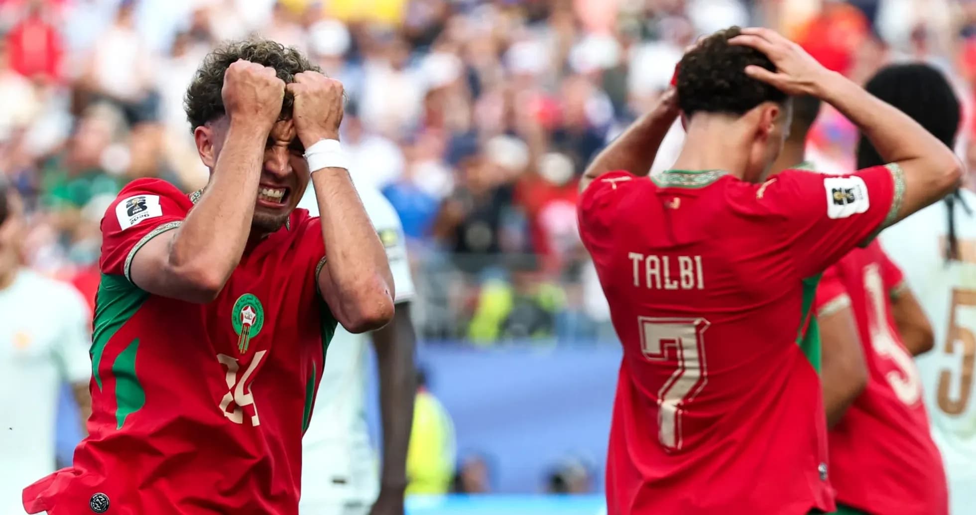 Jugadores de Marruecos lamentando una jugada fallida Jugadores de Marruecos lamentando una jugada fallida