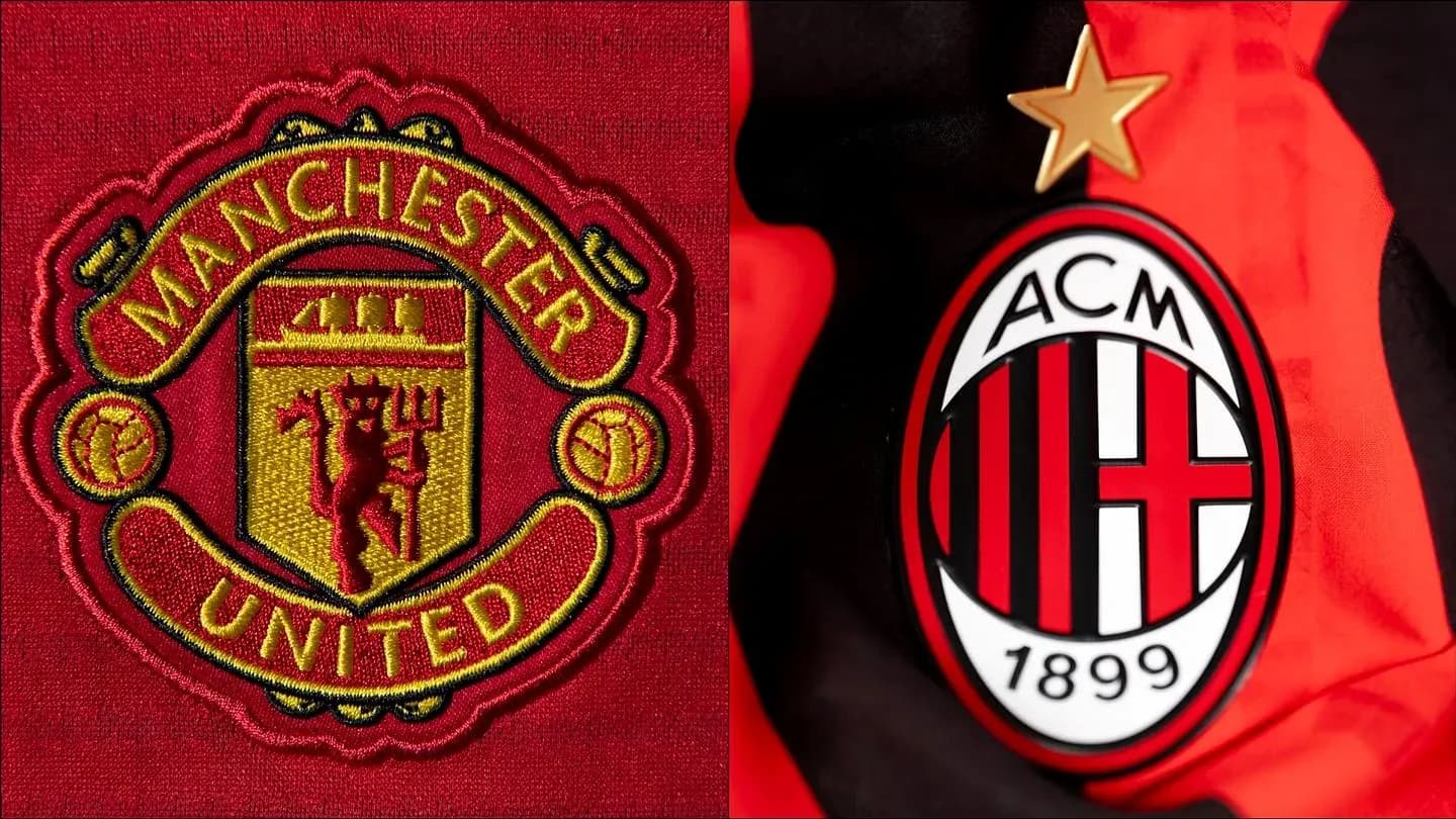 Logos de Manchester United y AC Milan en tela Logos de Manchester United y AC Milan en tela