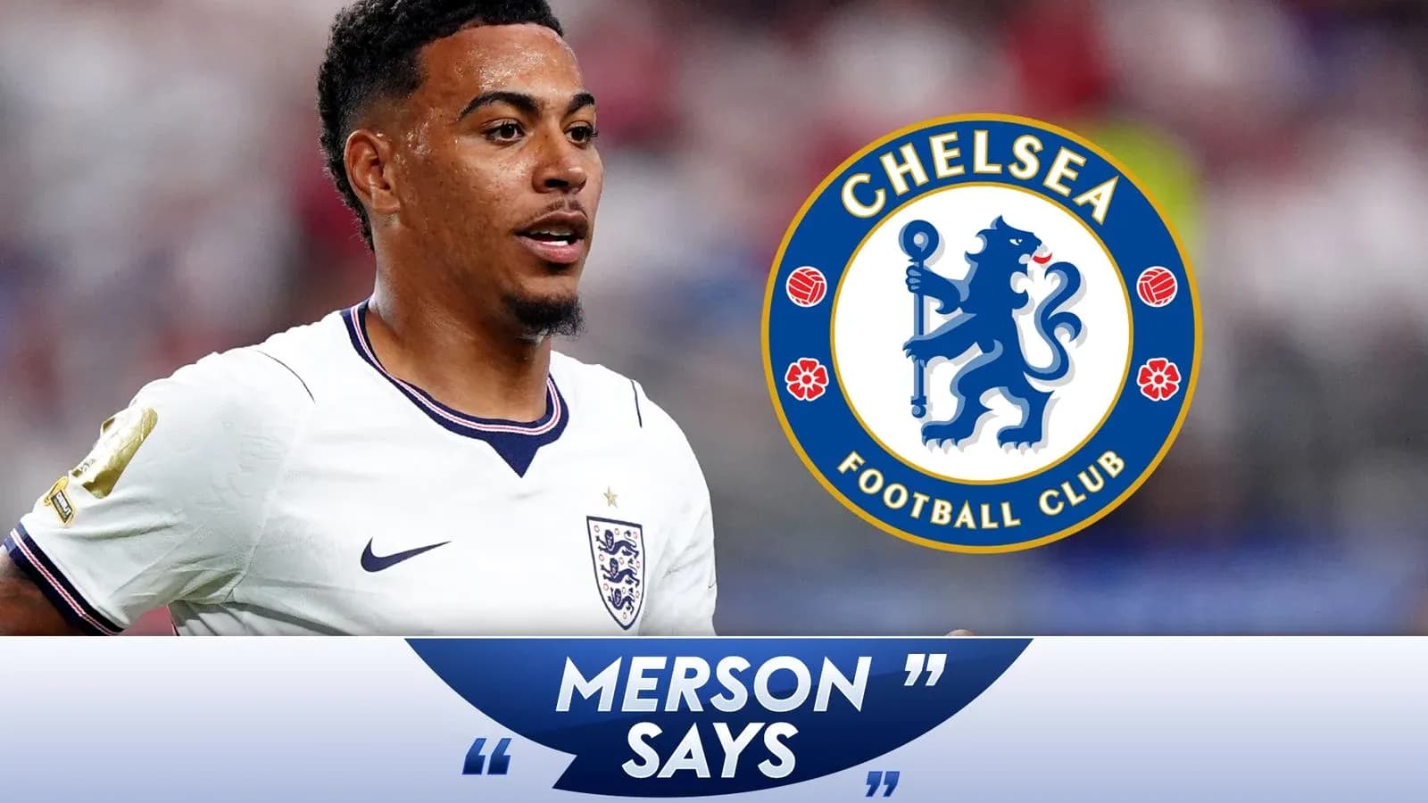 Jugador de Inglaterra con logo de Chelsea detrás Jugador de Inglaterra con logo de Chelsea detrás