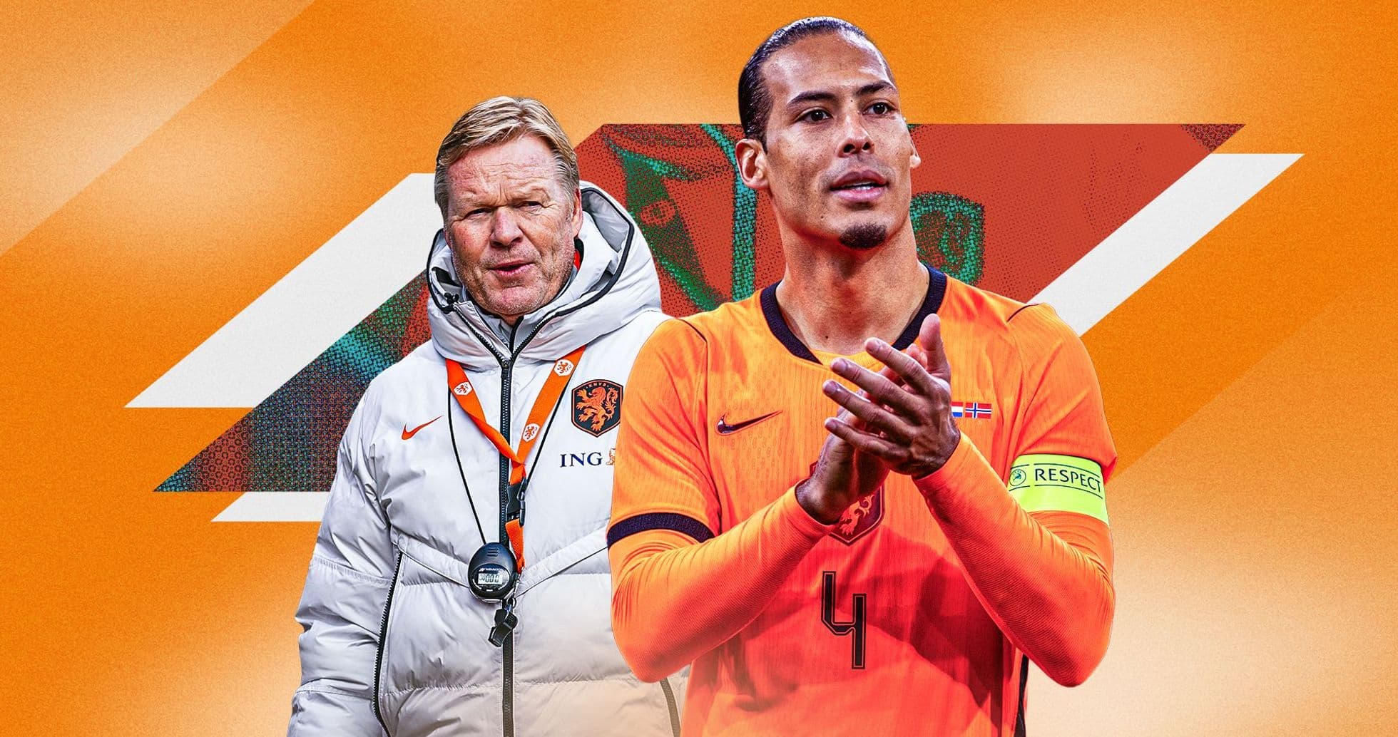 Entrenador y capitán de Países Bajos en fondo naranja Entrenador y capitán de Países Bajos en fondo naranja