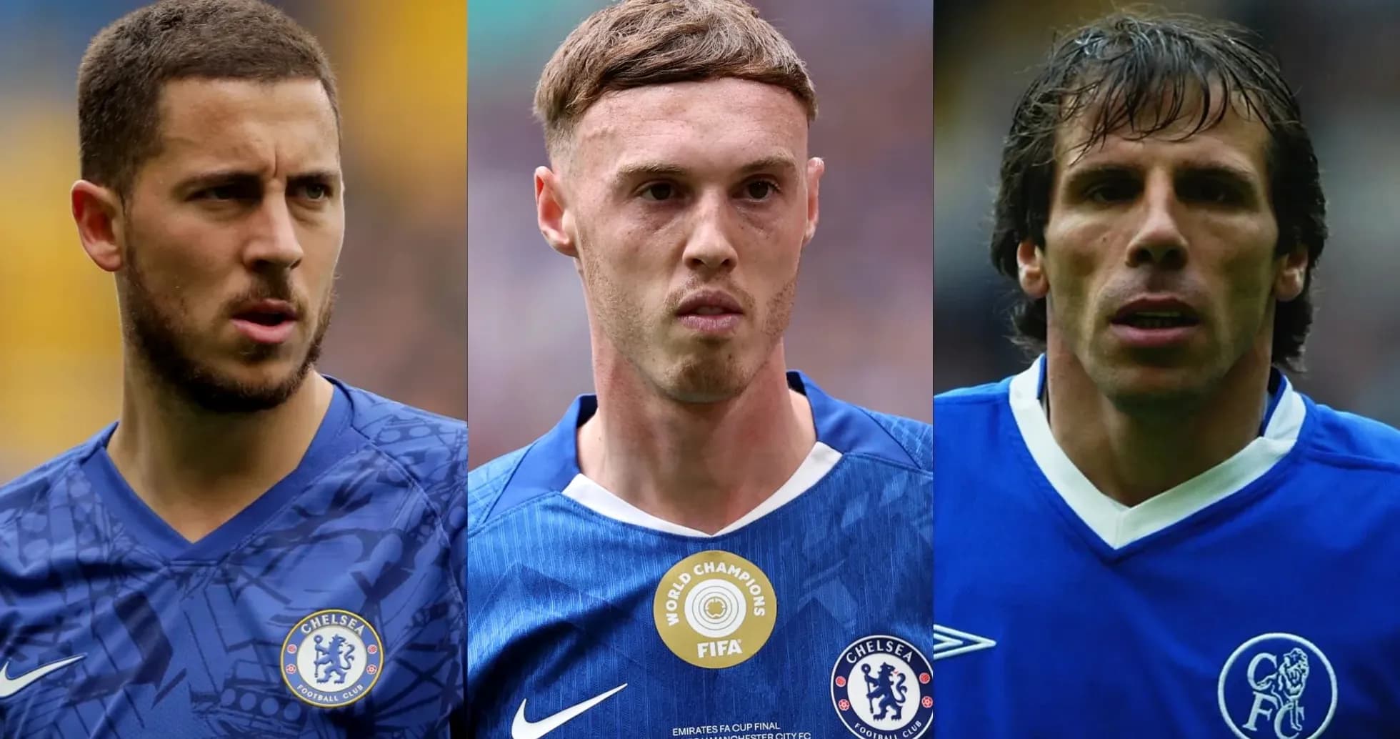 Tres jugadores de Chelsea en uniforme azul Tres jugadores de Chelsea en uniforme azul