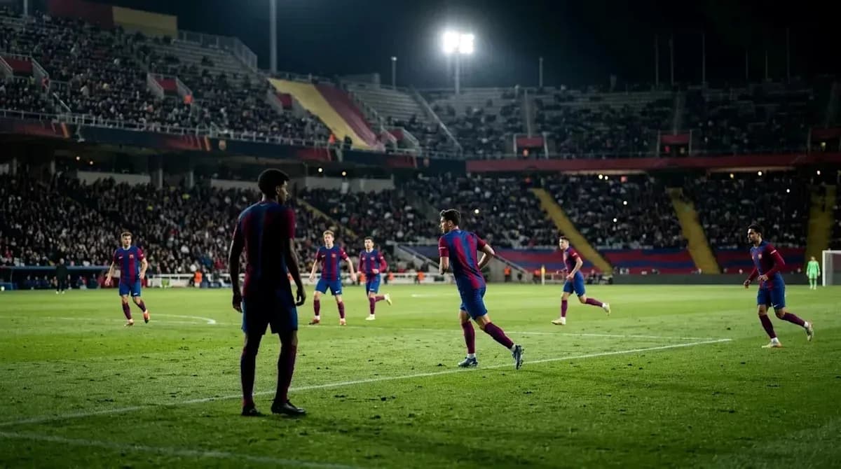 Jugadores de FC Barcelona en partido nocturno Jugadores de FC Barcelona en partido nocturno
