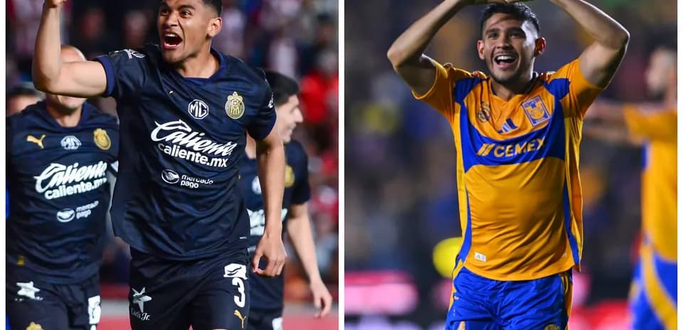 Jugadores de Tigres y Chivas celebrando goles Jugadores de Tigres y Chivas celebrando goles