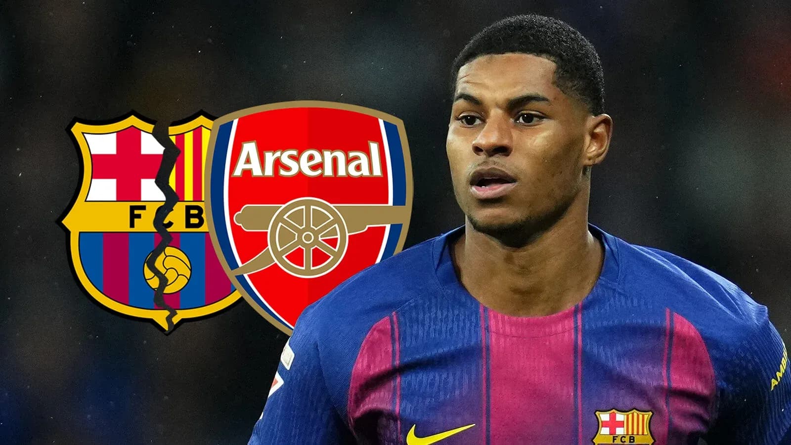 Jugador de fútbol con logos de Barcelona y Arsenal Jugador de fútbol con logos de Barcelona y Arsenal