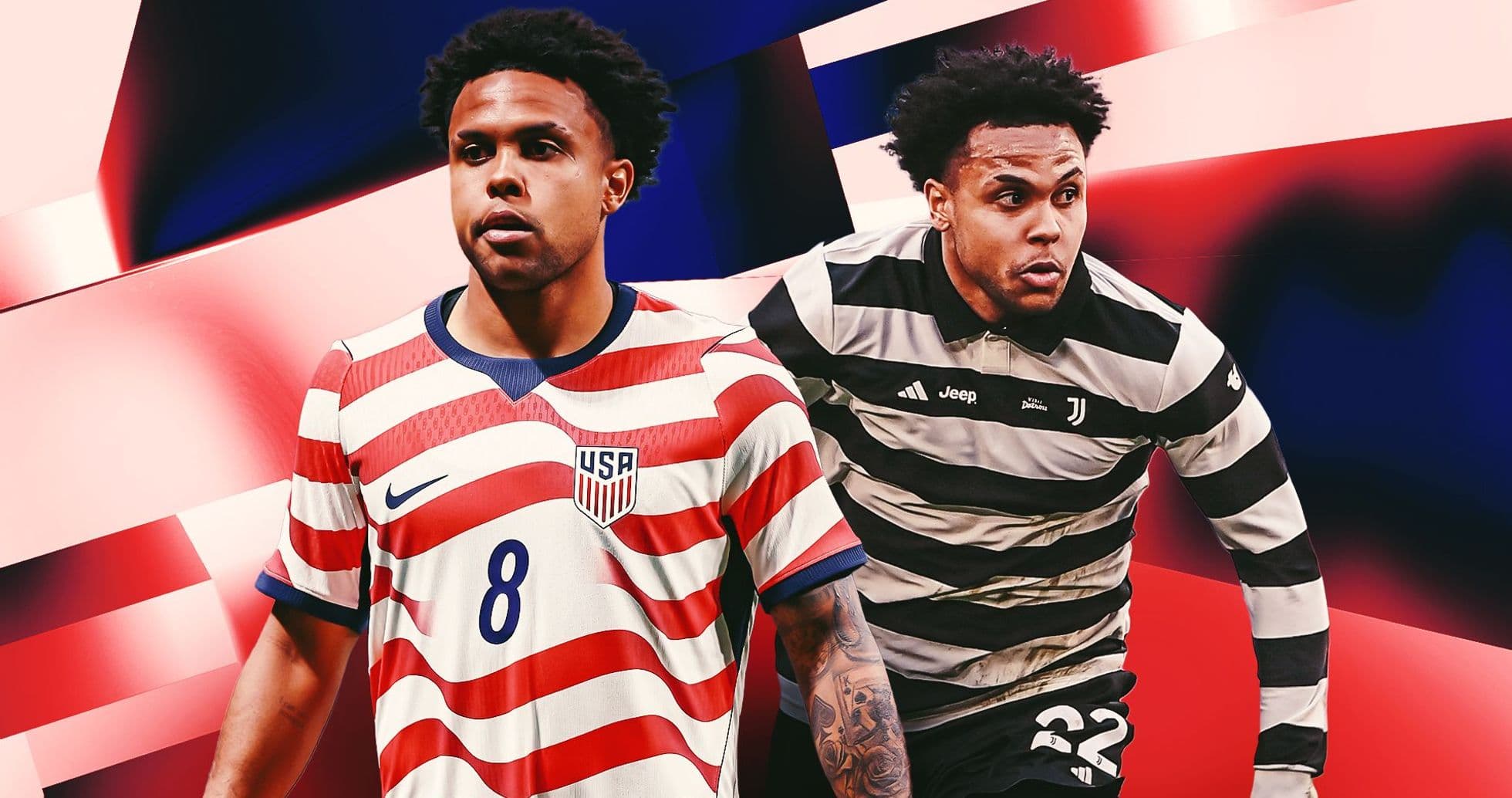 Jugador con camiseta de Estados Unidos y Juventus Jugador con camiseta de Estados Unidos y Juventus